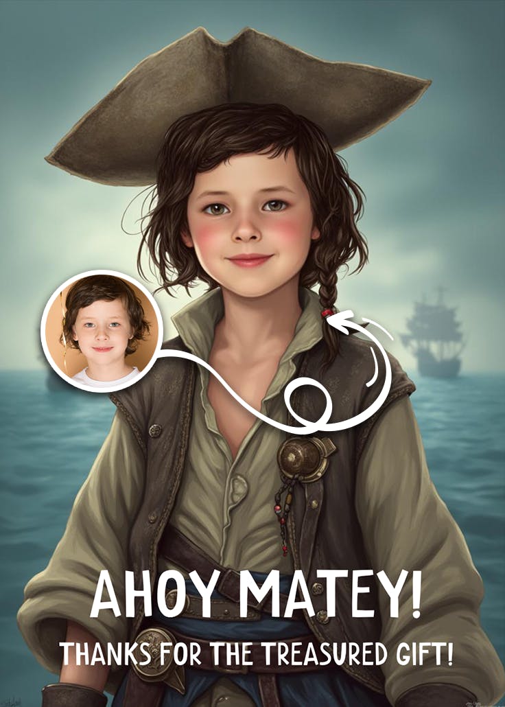 Pirate party - birthday thank you card